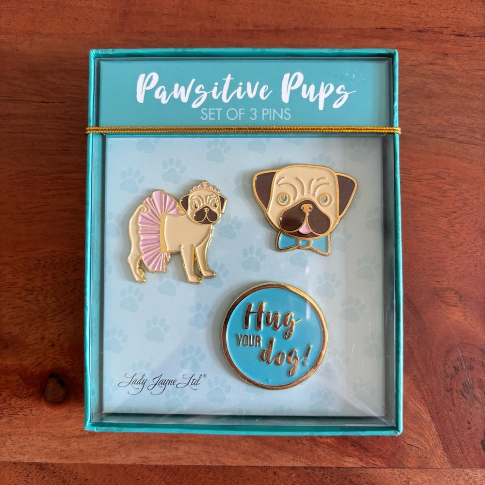 New Lady Jayne LTD Pawsitive Pups Set of 3 Enamel Pins Pet Pug Lover Brooch